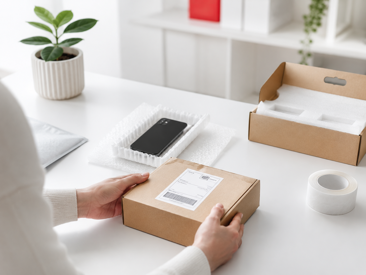 iPhone wird für den Versand zum Handyarzt verpackt